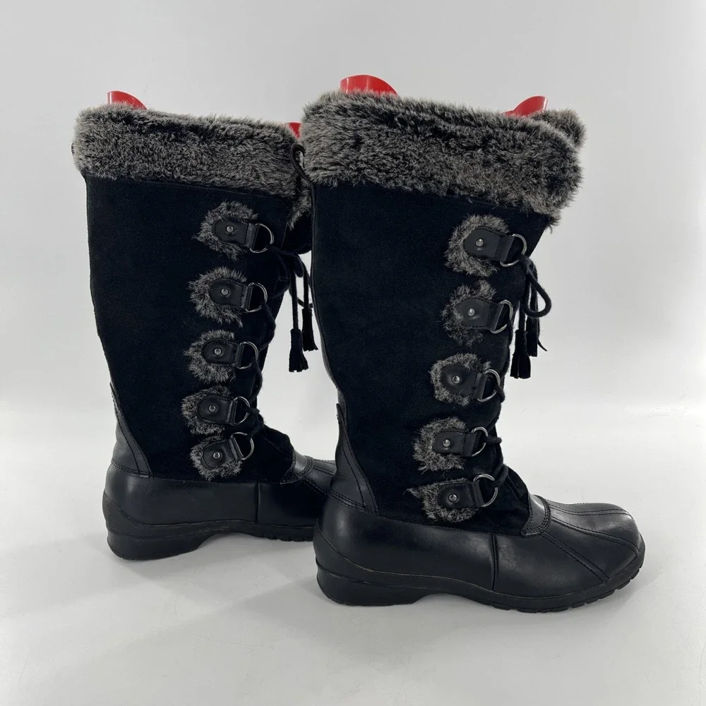 Vintage Nine West Knee High Womens 10 M Black Tall Mucker Duck Leather Suede Fur